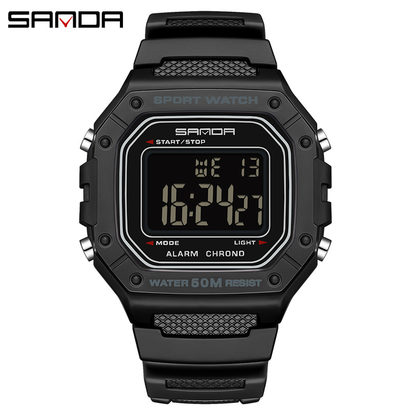 Sanda SANDA Swimming Impermeable Reloj electrónico para adolescentes Reloj despertador simple Reloj de estudiante de una sola pantalla de cubo pequeño