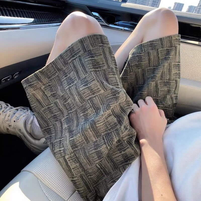 Full Print Striped Casual Shorts for Men, Summer Trendy Outerwear, Straight Mid-Length Pants, Large Size Loose Five-Point Pants for Boys