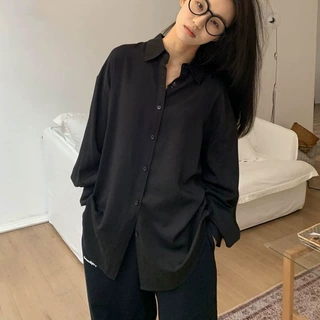 慵懒风宽松衬衫女薄款百搭男友风防晒衬衫春秋季衬衣夏季休闲上衣