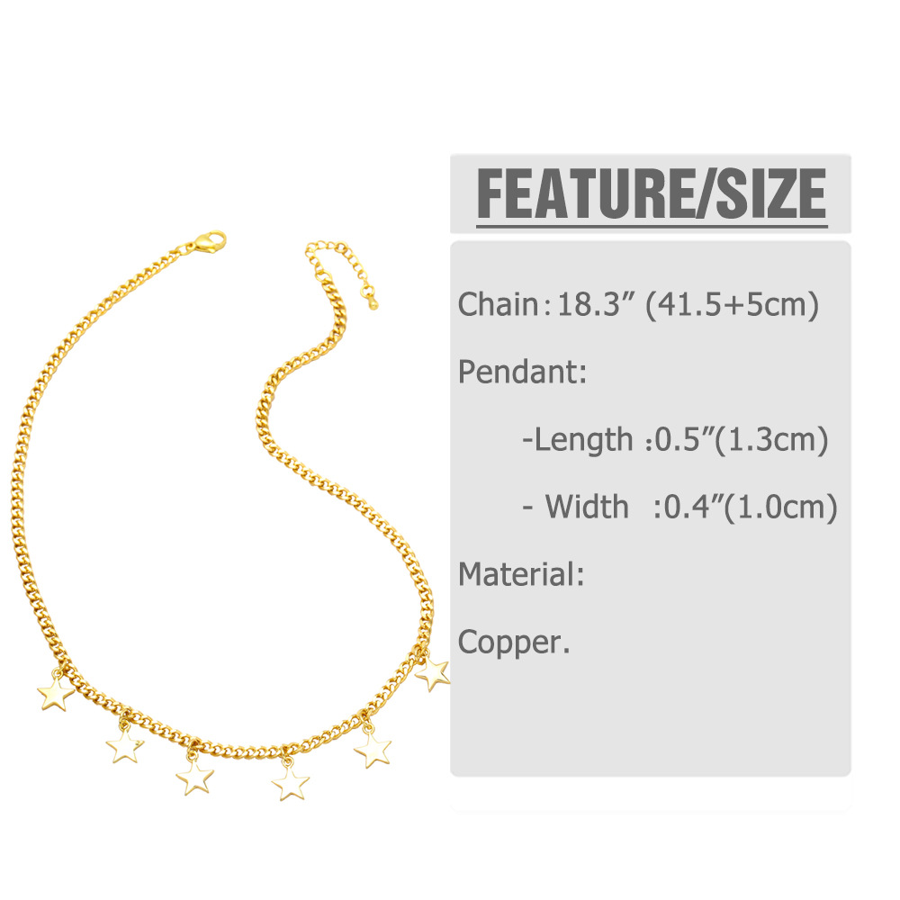 2022 New Fashion Elegant Geometric Star Colorful Zircon Inlaid Cuban Chain Necklace