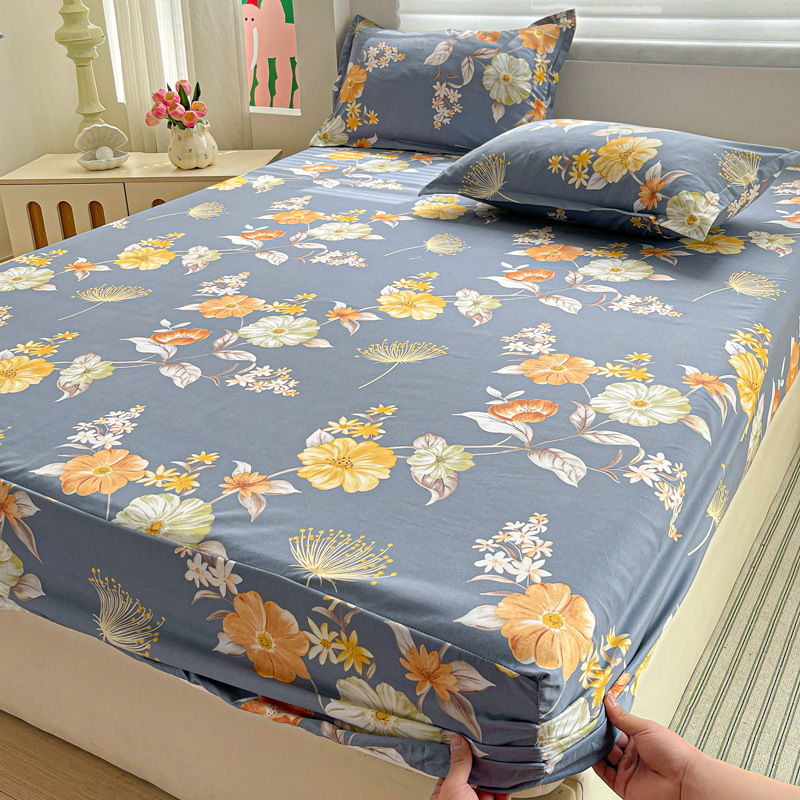 新スタイルのボックスシーツ、小さなフレッシュプリント、シングルピース、シングル/ダブルベッドカバー、防塵保護ベッドカバー、ナチュラルカラーのボックスシーツ