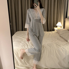 可外穿睡衣女春秋夏季新款莫代尔蕾丝花边甜美新款家套装