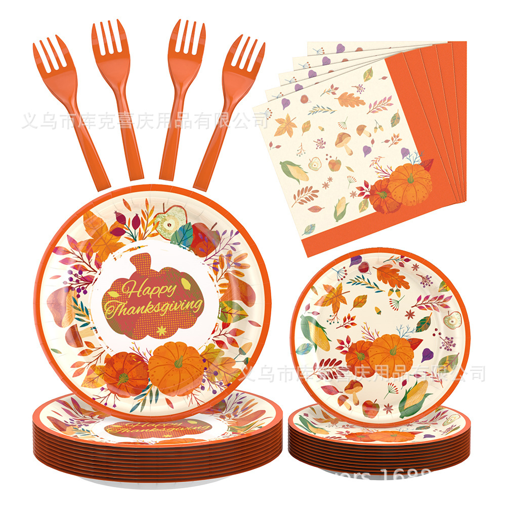 Amazon Thanksgiving atmósfera diseño tema calabaza papel desechable vajilla partido decoración traje suministros image 6