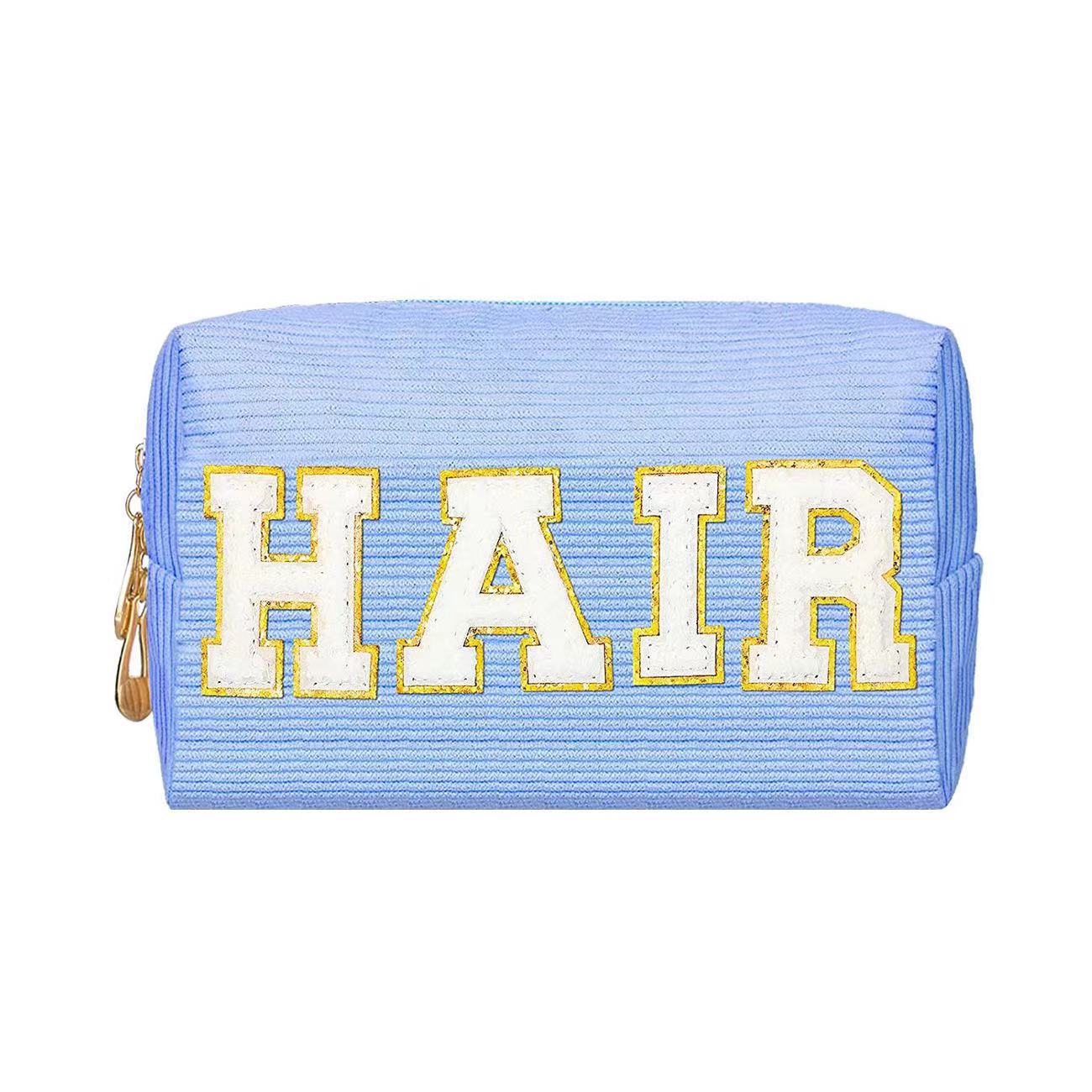 2023 amazon transfronterizo nuevo popular bordado chenille carta pana bolsa de cosméticos bolsa de lavado bolsa de almacenamiento