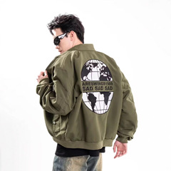 美式夹克春秋复古地球图夹克男女国潮宽松飞行员服跨境棒球服外套