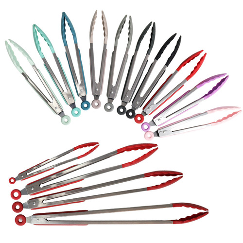 Silicone food tongs stainless steel bread tongs Korean barbecue tongs high temperature resistant food grade silicone food tongs wholesale