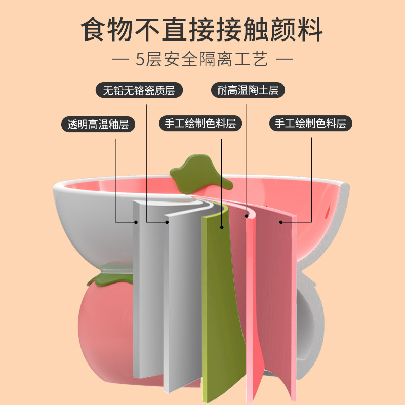 Large caliber tall cat bowl drinking water diet cute cervical spine drinking cartoon water bowl rice cat supplies