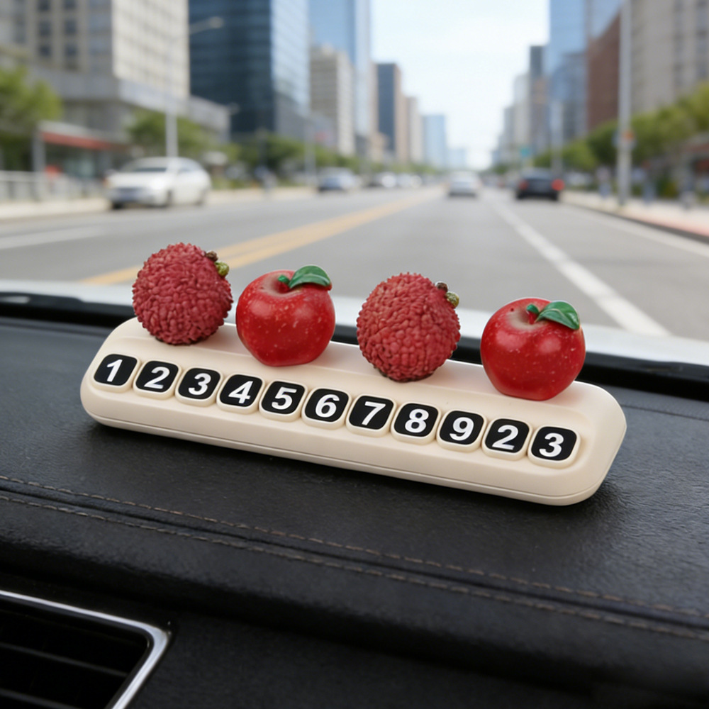 Tarjeta telefónica de movimiento de automóviles, tarjeta de estacionamiento temporal de frutas de litchi, adornos creativos de automóviles
