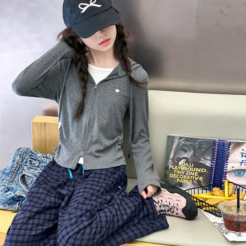 连帽假两件长袖帽衫女童外穿2025早秋新款设计感修身显瘦上衣大童|undefined