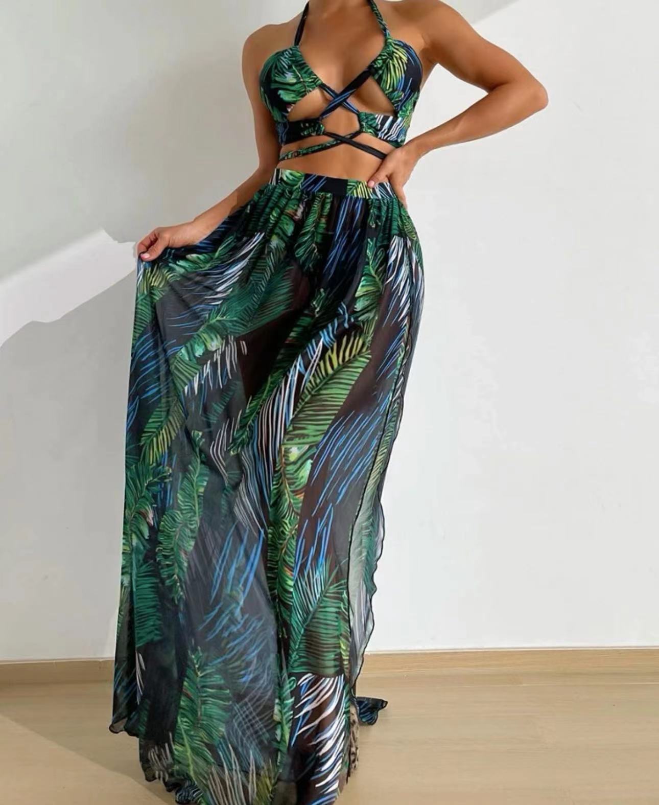 Women's Tropical 3 Pieces Set Tankinis Swimwear display picture 5