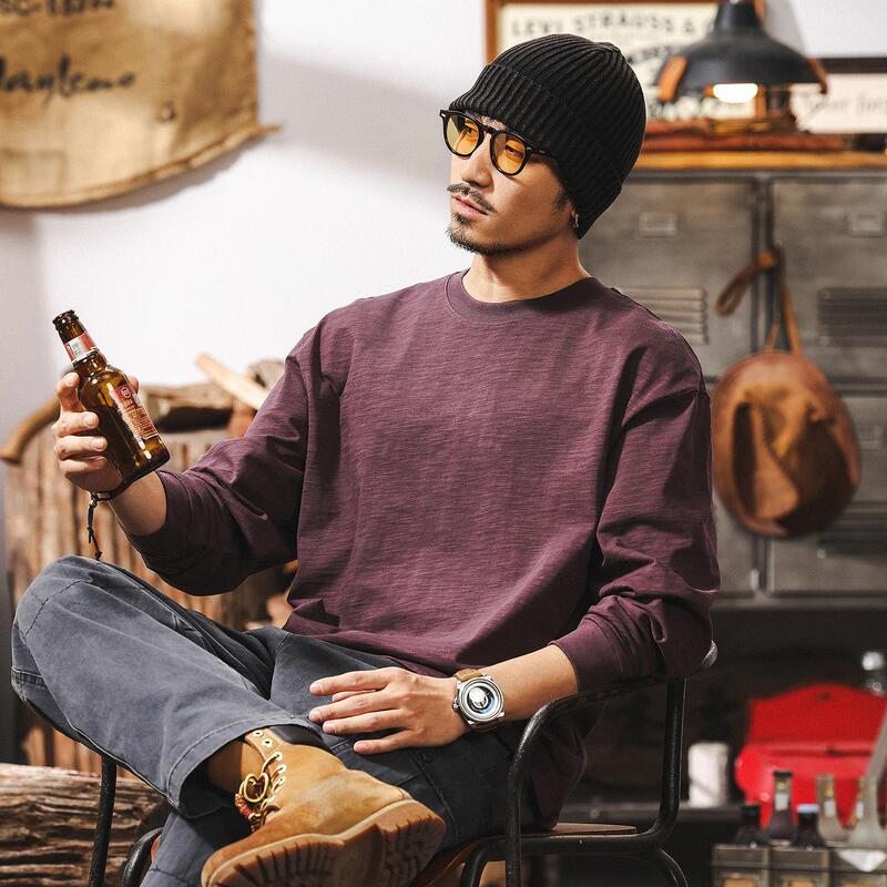 Bamboo Texture T-Shirt Men's Long-Sleeved Spring and Autumn 2026 New Dopamine Purple Loose Simple Men's Top T-Shirt Trend Bamboo Texture T-Shirt Men's Long-Sleeved Spring and Autumn 2026 New Dopamine Purple Loose Simple Men's Top T-Shirt Trend