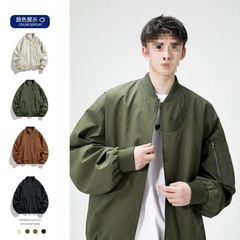 春秋季时尚飞行服外套男美式复古百搭棒球领简约夹克男宽松休闲潮