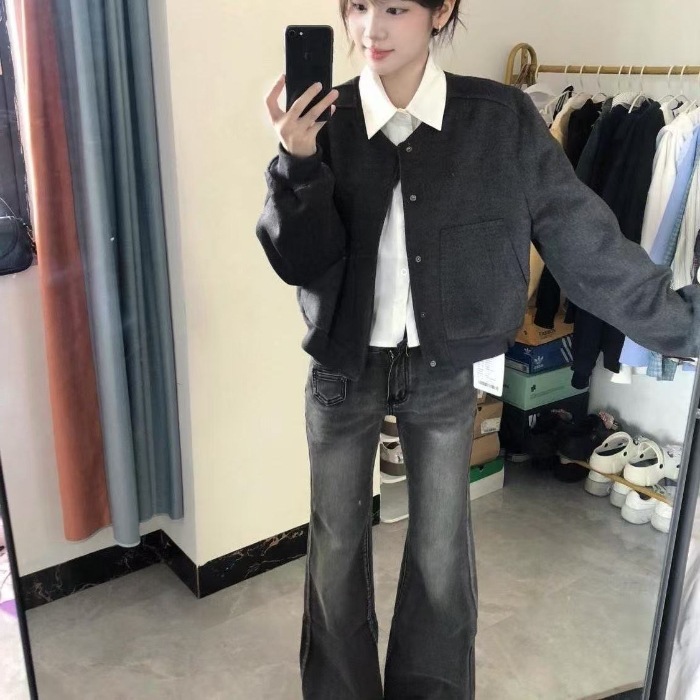 2025跨境秋冬美式棒球服外套女复古宽松短款纯色卡其夹克休闲外套|undefined
