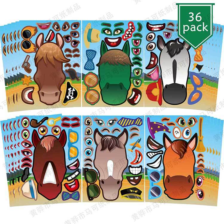 Pegatinas de caballo para niños DIY cara de caballo pegatinas divertidas juego de artesanía juego de carreras de caballos pegatinas de fiesta de cumpleaños