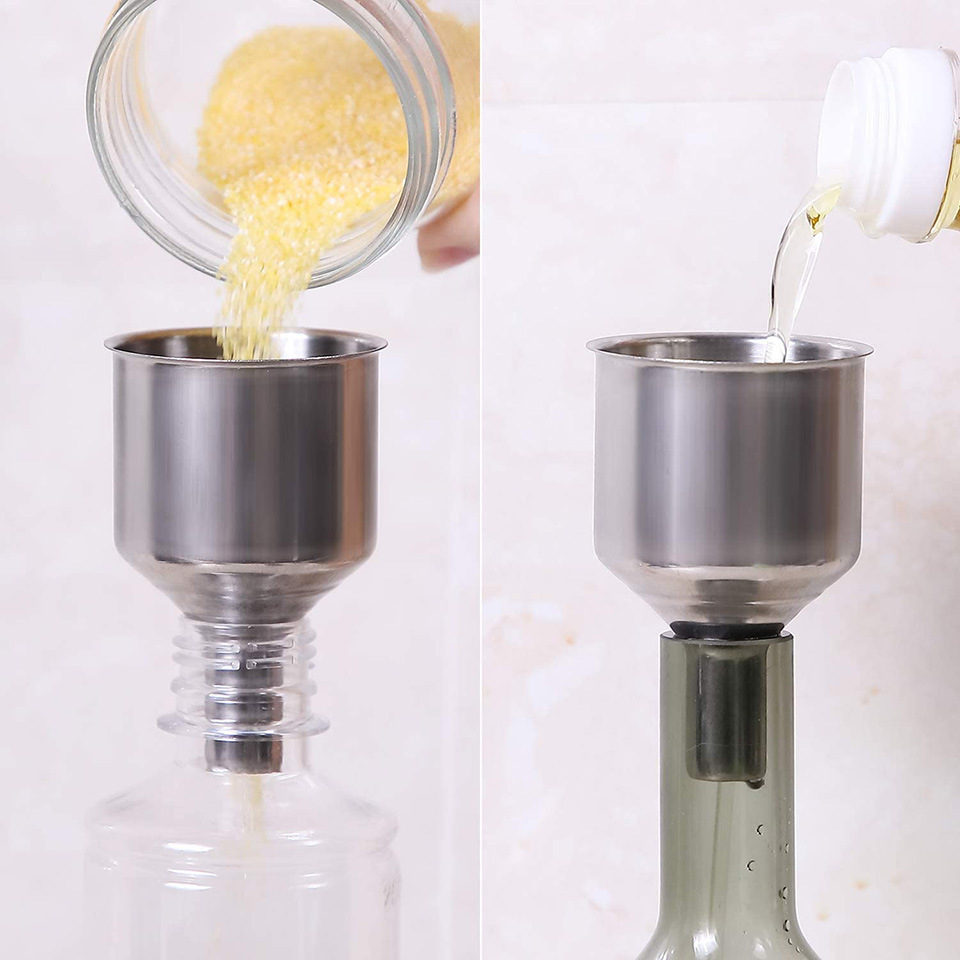 Embudo de acero inoxidable puede clip de cuatro piezas de gran diámetro embudo de cocina del hogar fugas de aceite de fuga de vino embudo multifuncional