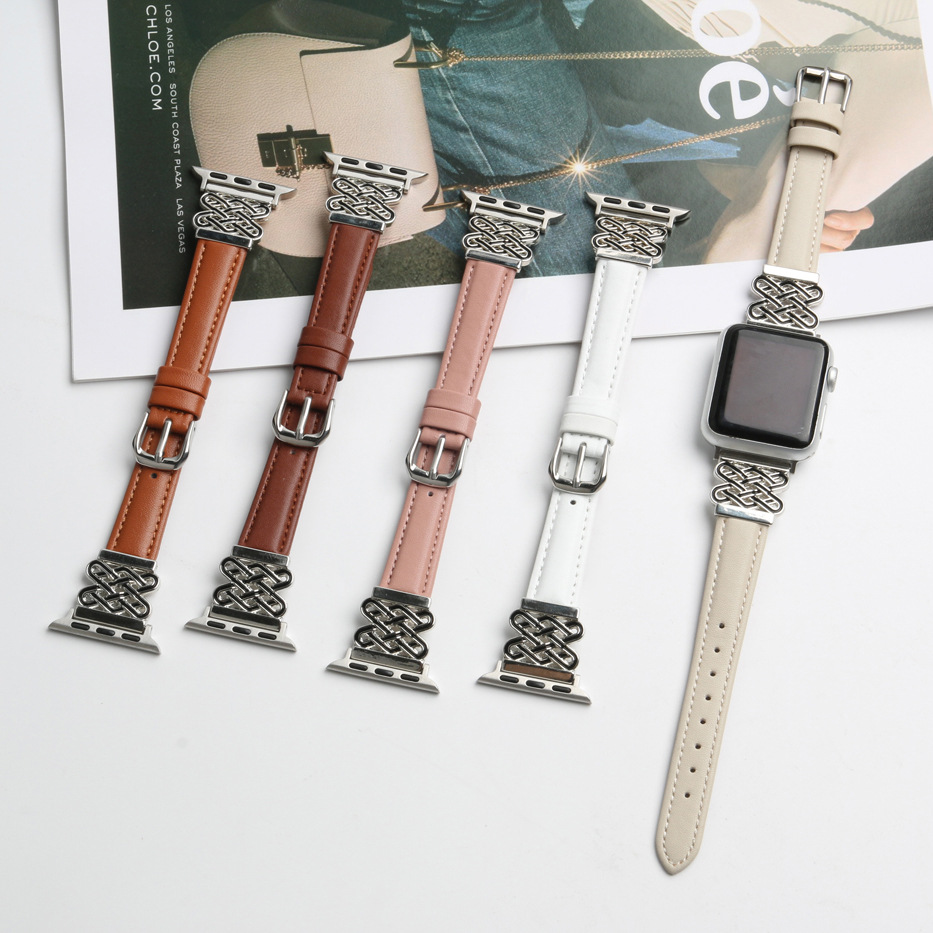 For Apple Apple iwatch Watch Strap s10987SE High Color Value Metal Chain Leather Strap for Women