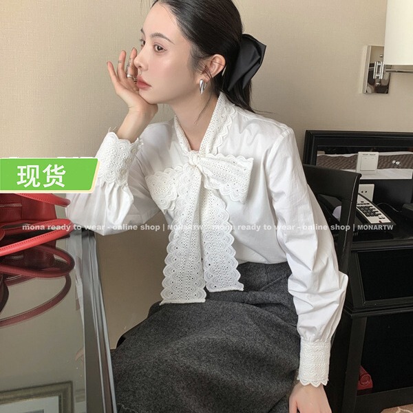 MONA12/20 new 100 cotton French gentle lace white shirt top women's inner design sense niche