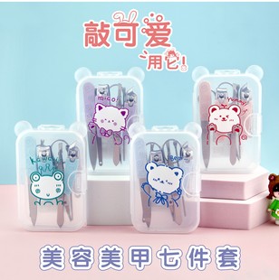 Seven-piece set of beauty and nail care cartoon cute Mickey shape box portable carbon steel nail clippers suit nail clippers