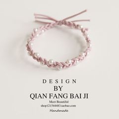 Korean-style pearl hair rope couple's bracelet dual-hand rope simple basic head rope hand-woven rope knotted hair ring hair accessories