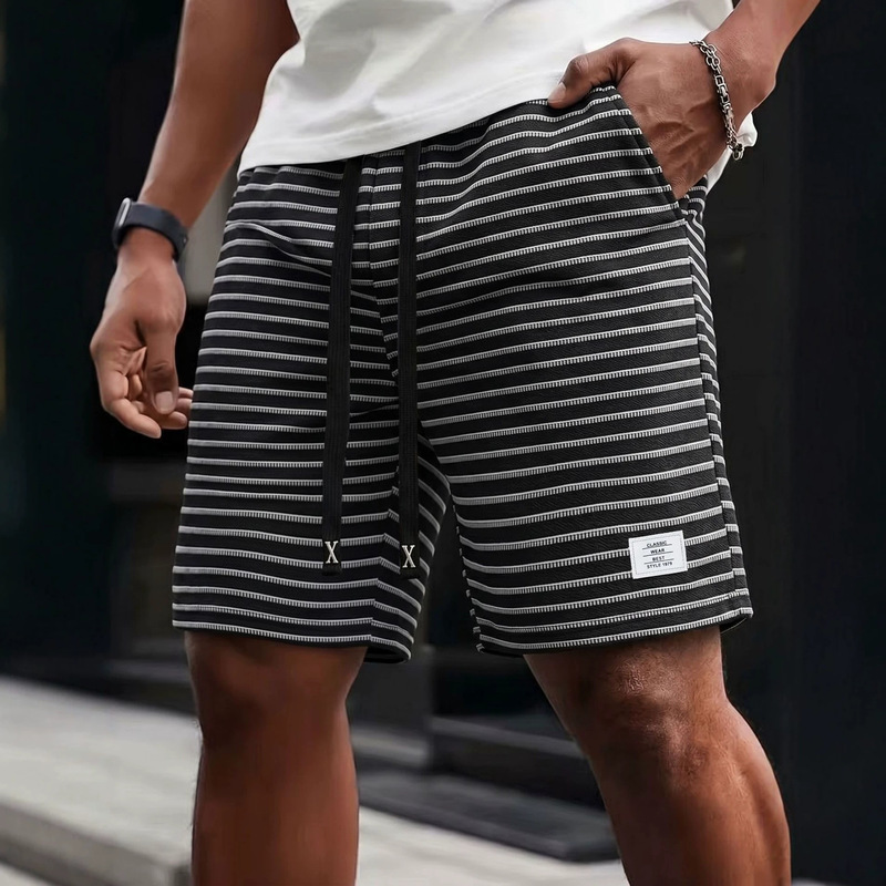 Cross-Border European and American Retro Striped Shorts for Men, New Summer Style, Stylish Loose Breathable Five-Point Shorts, Beach Shorts, Waffle Weave Cross-Border European and American Retro Striped Shorts for Men, New Summer Style, Stylish Loose Breathable Five-Point Shorts, Beach Shorts, Waffle Weave