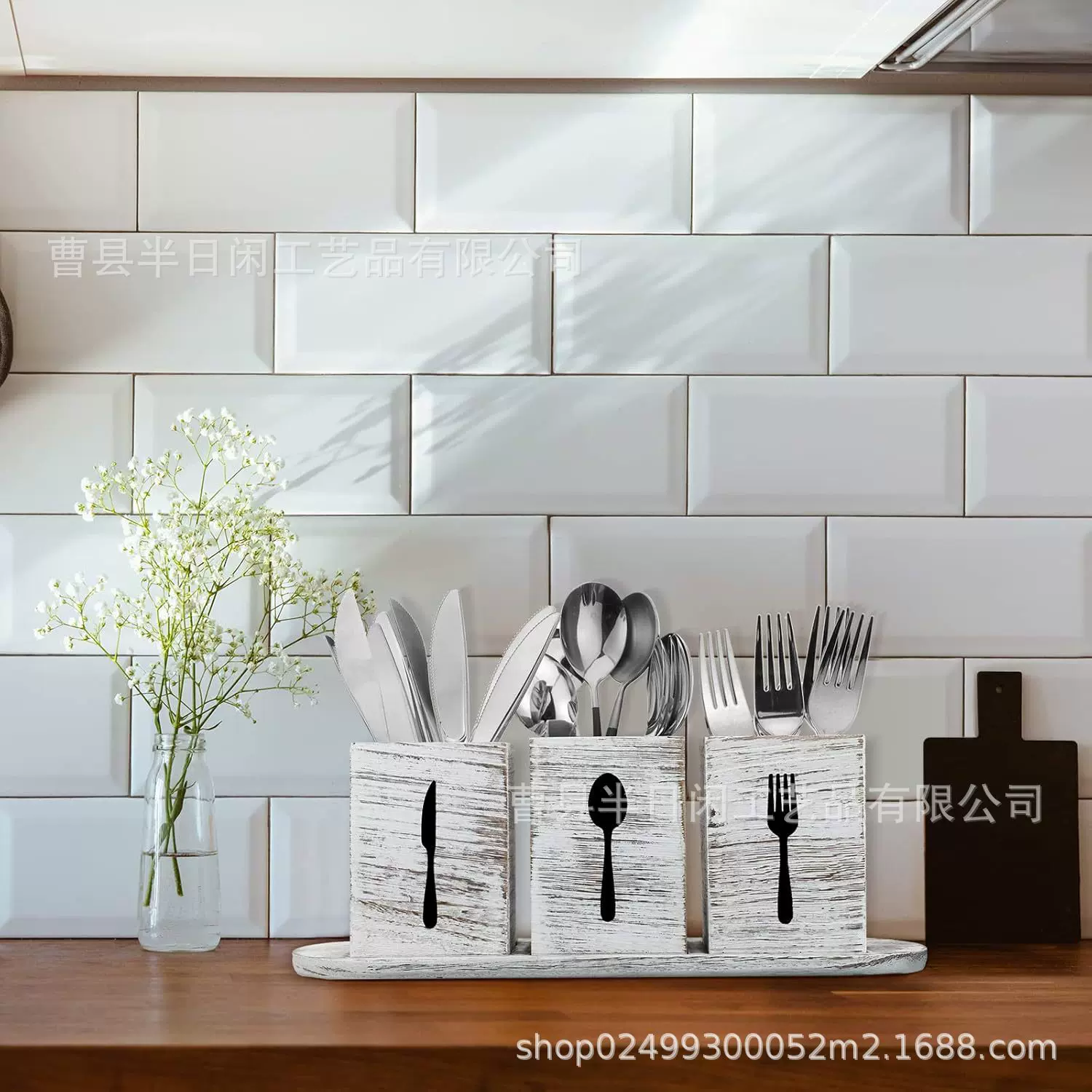 木质桌面收纳盒厨房台面刀叉分类木盒餐厅筷子储存盒四件套餐具架