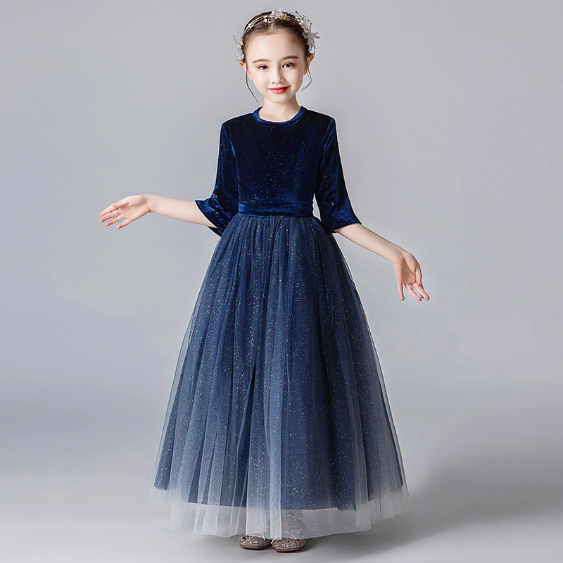 Vestido de noche para niños vestido de princesa para niñas estilo occidental niña de las flores anfitrión desfile espectáculo de piano de alta gama disfraz de otoño e invierno