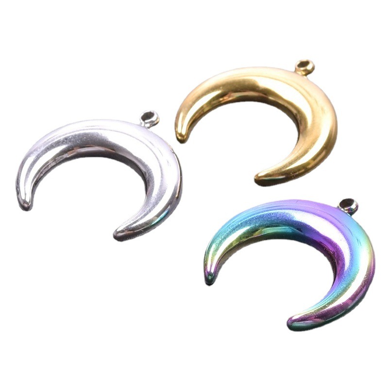 silver gold crescent titanium steel colorful pendant metal jewelry DIY handmade necklace earrings pendant bulk wholesale