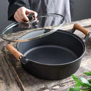 Wholesale beech wood handle deepening cast iron multi-purpose pan household multi-function frying pan pan pure cast iron without coating
