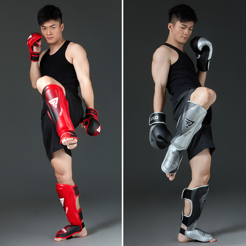 ZTTY leggings de lucha Sanda con espinilleras traseras de pie, equipo de protección de lucha engrosado de boxeo, protección de tobillo, protección de taekwondo