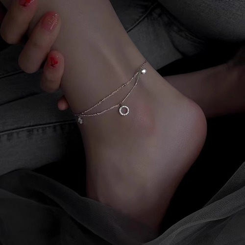 Double Circle Ankle Chain, Niche Minimalist Design, Geometric Round Foot Chain, Bestselling Trendy Foot Jewelry