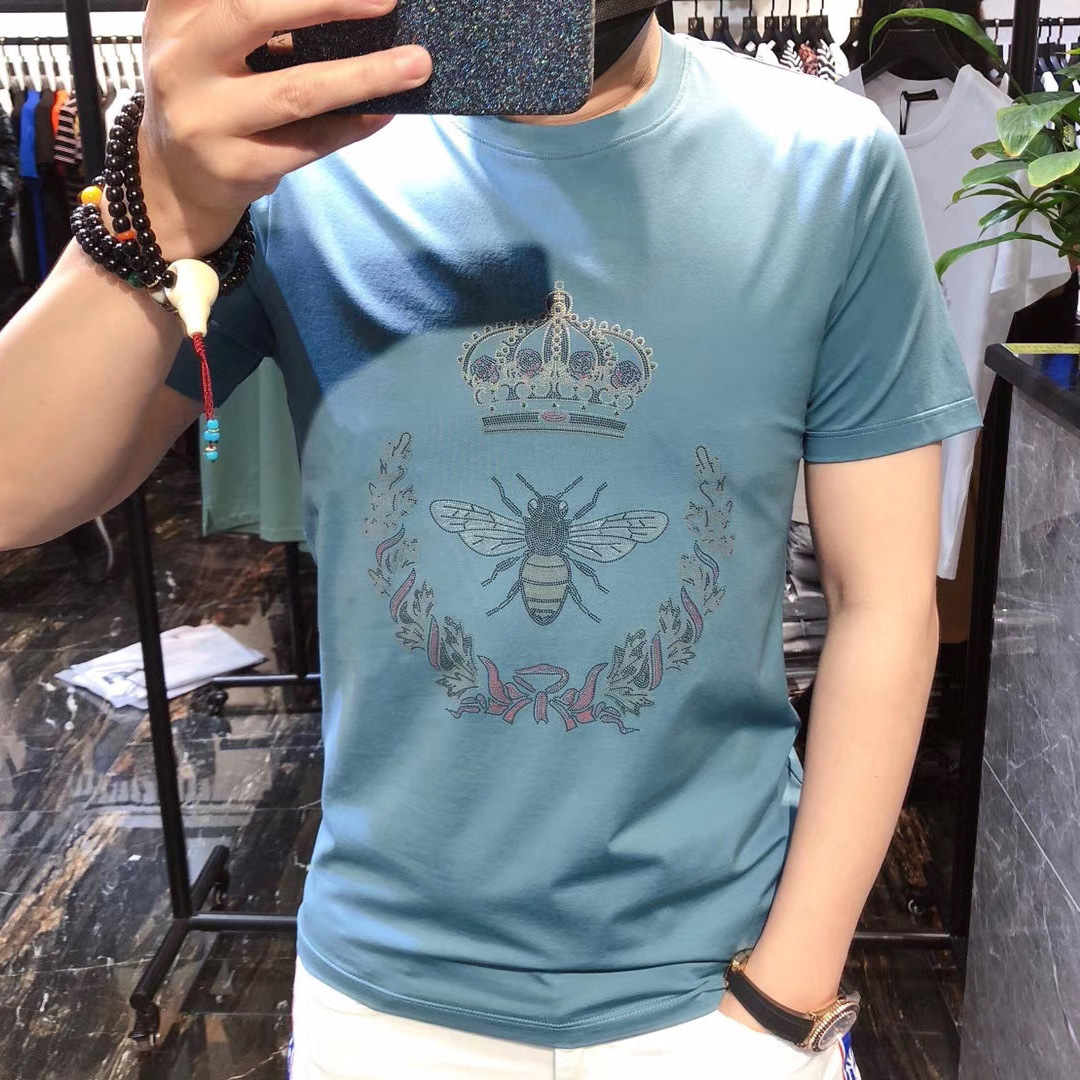 Heißer Diamant Little Bee Reine Baumwolle T-shirt männer Kurzarm 2023 Sommer Mode INS männer Halbe Hülse_voghion.com
