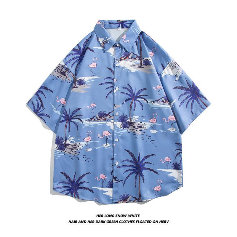 Hong Kong estilo Retro Vintage floral camisa de manga corta Estilo Hawaiano tailandés diseño sentido Ruan guapo camisa suelta para hombres y mujeres
