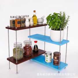 木制L形台面调料架墙角饮品收纳架浴室洗漱品整理架手办展示架