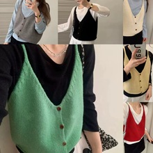 韩系吊带马甲开衫春季短款百搭甜美风减龄叠穿薄款背心针织上衣女