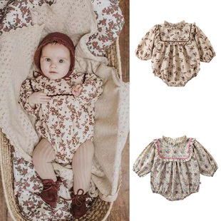 Baby Girl Floral Harem Long-Sleeved Spring & Fall European and American Newborn Baby Clothes Baby Jumpsuit Outdoor Crawling Clothes