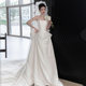 French Style Light Wedding Dress Bride's Simple Satin Strapless High-end Small Tail Main Yarn Welcome Out Yarn White Gown