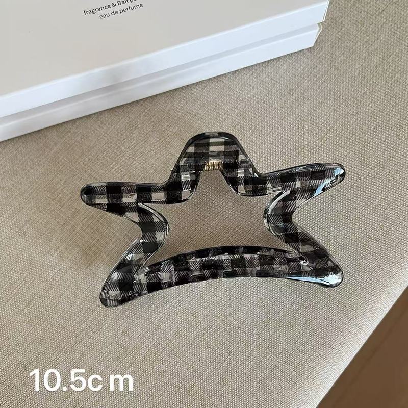 韩版氛围感透明蓝黑格子抓夹仿醋酸大号发夹后脑勺盘发鲨鱼夹发饰|undefined