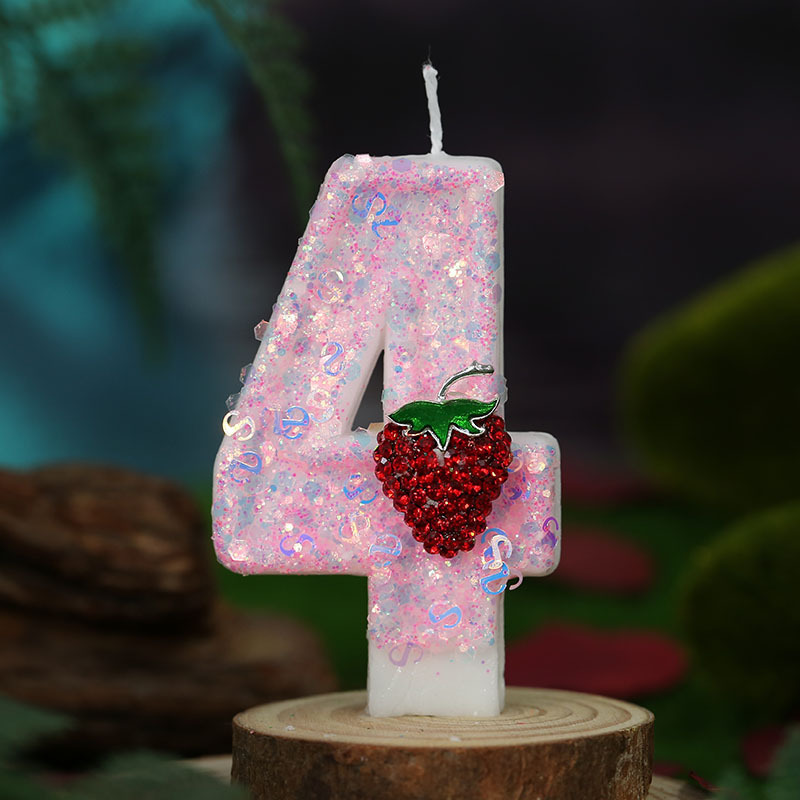 新款公主红色草莓数字蜡烛生日蛋糕庆生派对蜡烛0-9气氛装饰DIY|undefined