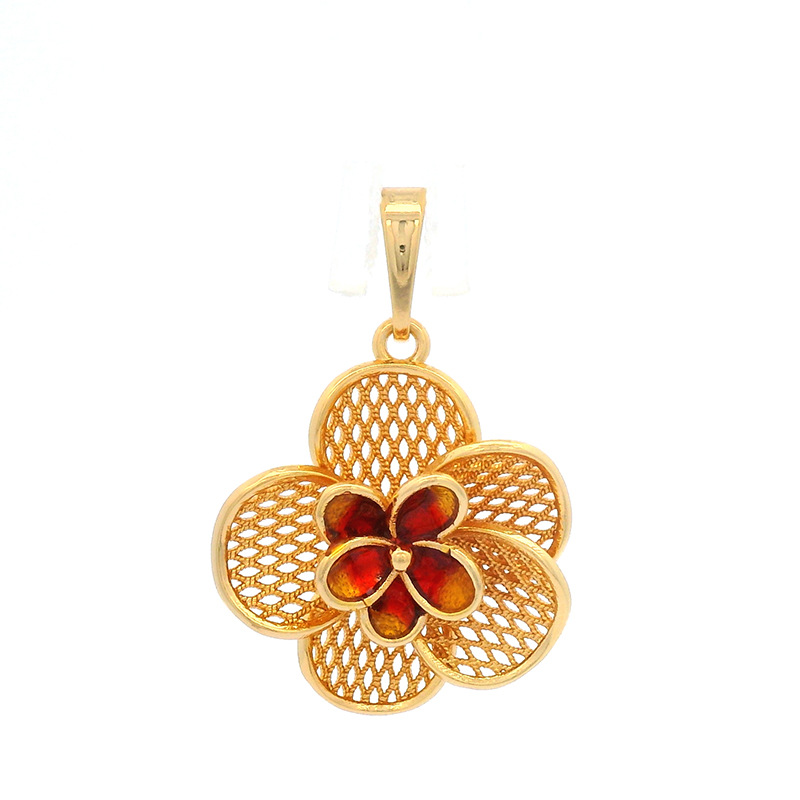 Xuping joyería colgante de flores de color goteo de aceite colgante de seda retro hueco dorado colgante al por mayor