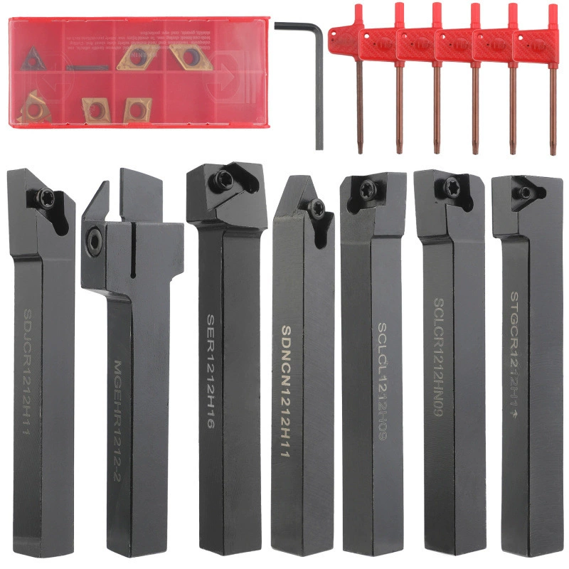 Набор токарных инструментов из 7 предметов, 12 мм, многофункциональный твердосплавный режущий инструмент с ручкой, стержень для растачивания с гаечным ключом