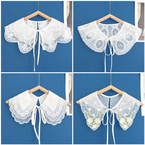 New Fashion Computer Embroidered Fake Collar Women's Doll Collar Lace-up Bow Collar Flower Wholesale Shirt Collar White