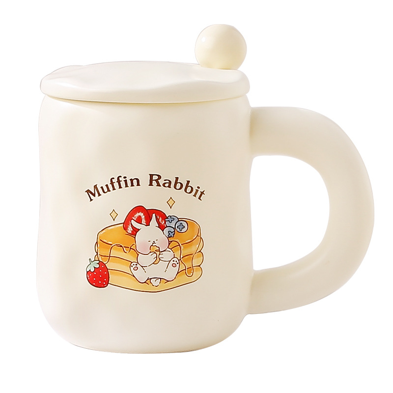 Creativo lindo conejo leche huhu Taza de cerámica personalizada dibujos animados gran mango taza café con tapa cuchara beber