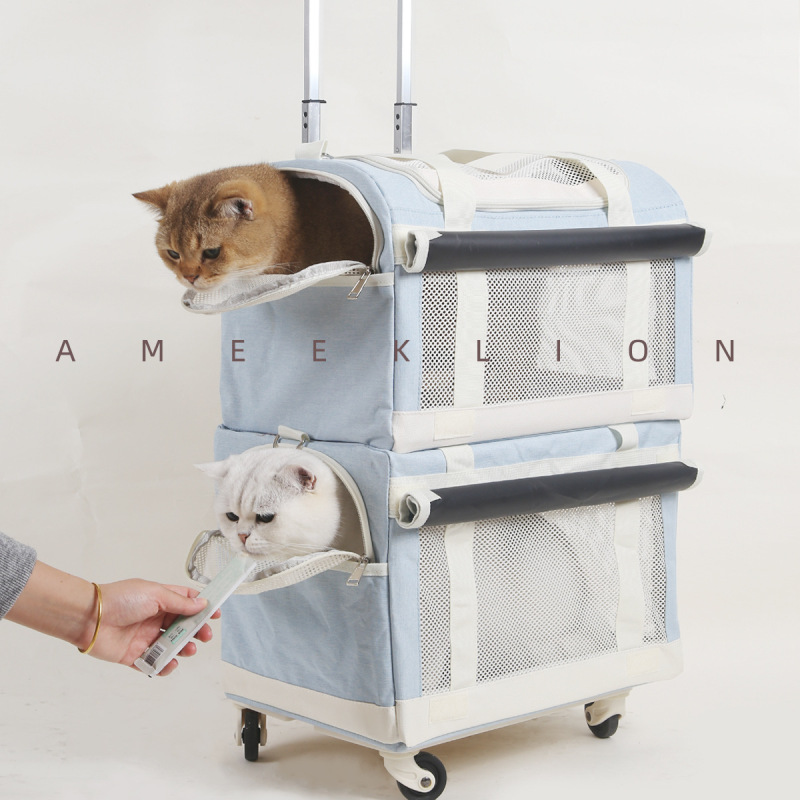 ペット二重バッグ猫トランク猫バッグ外出携帯用通気性トランク犬カート大空間ケージ|undefined