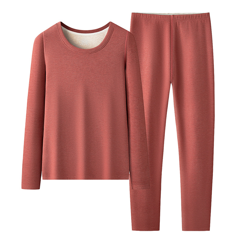 [Enorme y cálido] Ropa interior térmica de otoño e invierno Lana de seda para mujer más traje de base engrosado de terciopelo Ropa de otoño Pantalones largos