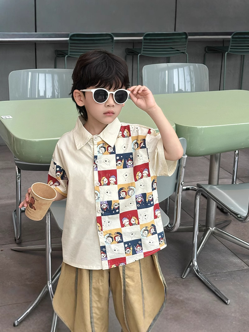 7941 Ropa para niños Niños y niñas Verano Nuevo estilo 2025 Camisa casual para niños Moda para bebés Tops de manga corta Tops