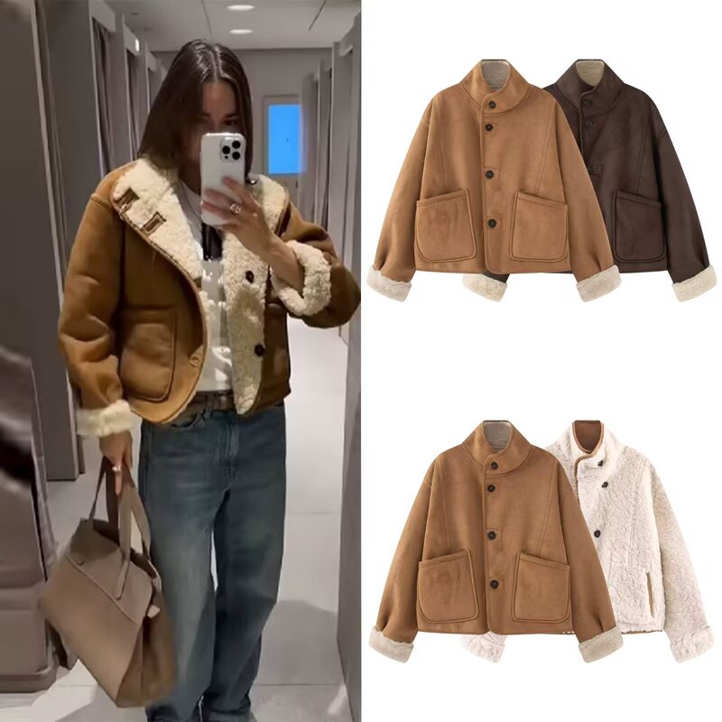 Pb&Za New Foreign Trade Women's Clothing Design-Inspired Stand-Collar Long-Sleeve Reversible Jacket 6318254
