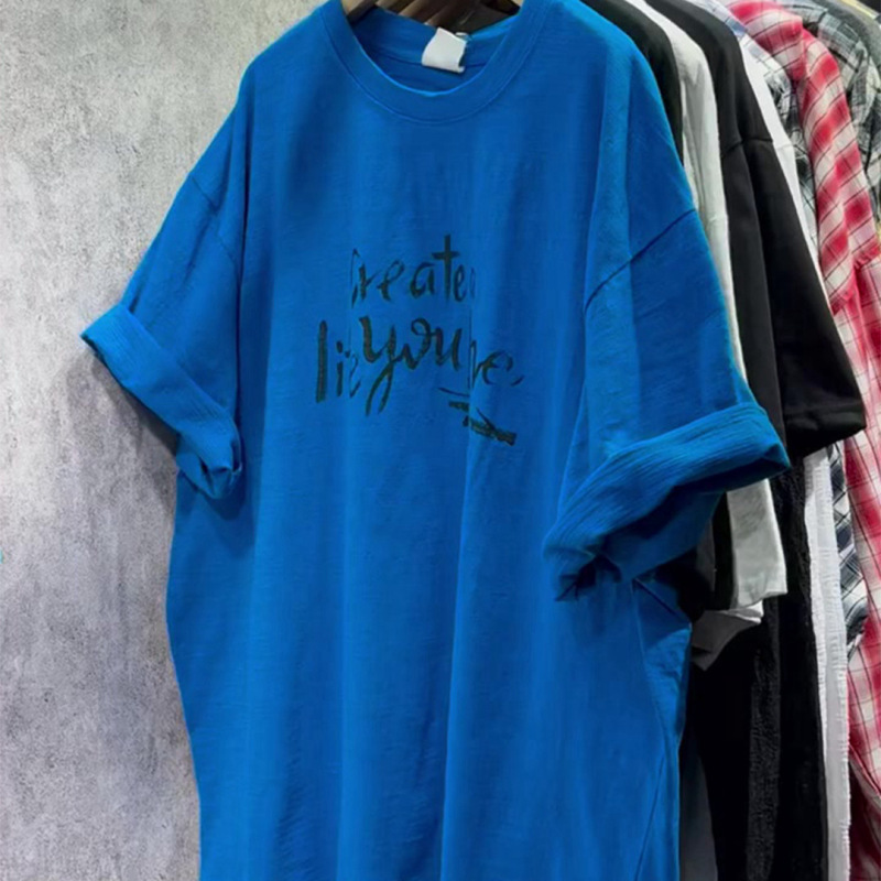 Plus-size women's oversized 150kg European-style Klein blue letter print short-sleeve t-shirt, loose casual top for summer Plus-size women's oversized 150kg European-style Klein blue letter print short-sleeve t-shirt, loose casual top for summer