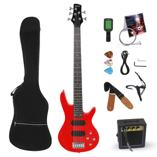 Wholesale Red Five String Electric Bass Maple 5 String Electric Bass Bass Guitar Set Professional Playing Rock Instrument