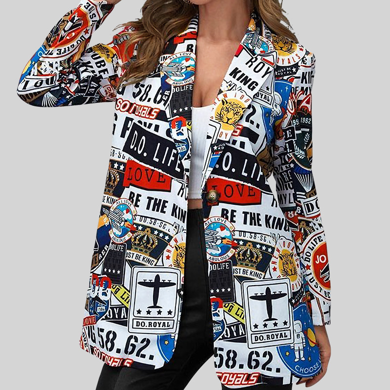 2023 Amazon European and American Foreign Trade Ladies Not Positioning Printing Casual Printing Small Suit Jacket Fashion Women's Clothing 2023 Amazon European and American Foreign Trade Ladies Not Positioning Printing Casual Printing Small Suit Jacket Fashion Women's Clothing