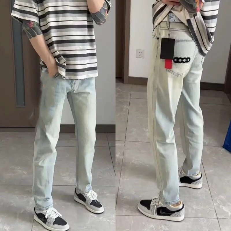 Autumn Trendy Brand Embroidered Jeans for Men 2025 New Slim Fit Trendy Versatile Men's Stretch Casual Pants